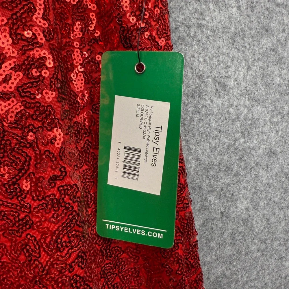 Tipsy Elves Womens Red Sequin‎ High Waisted Leggings Size Medium NWT TE-CWP322M